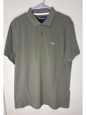 Barbour Mens L Lightweight Sports Polo Dusty Green Cotton Pique NWT Flaw